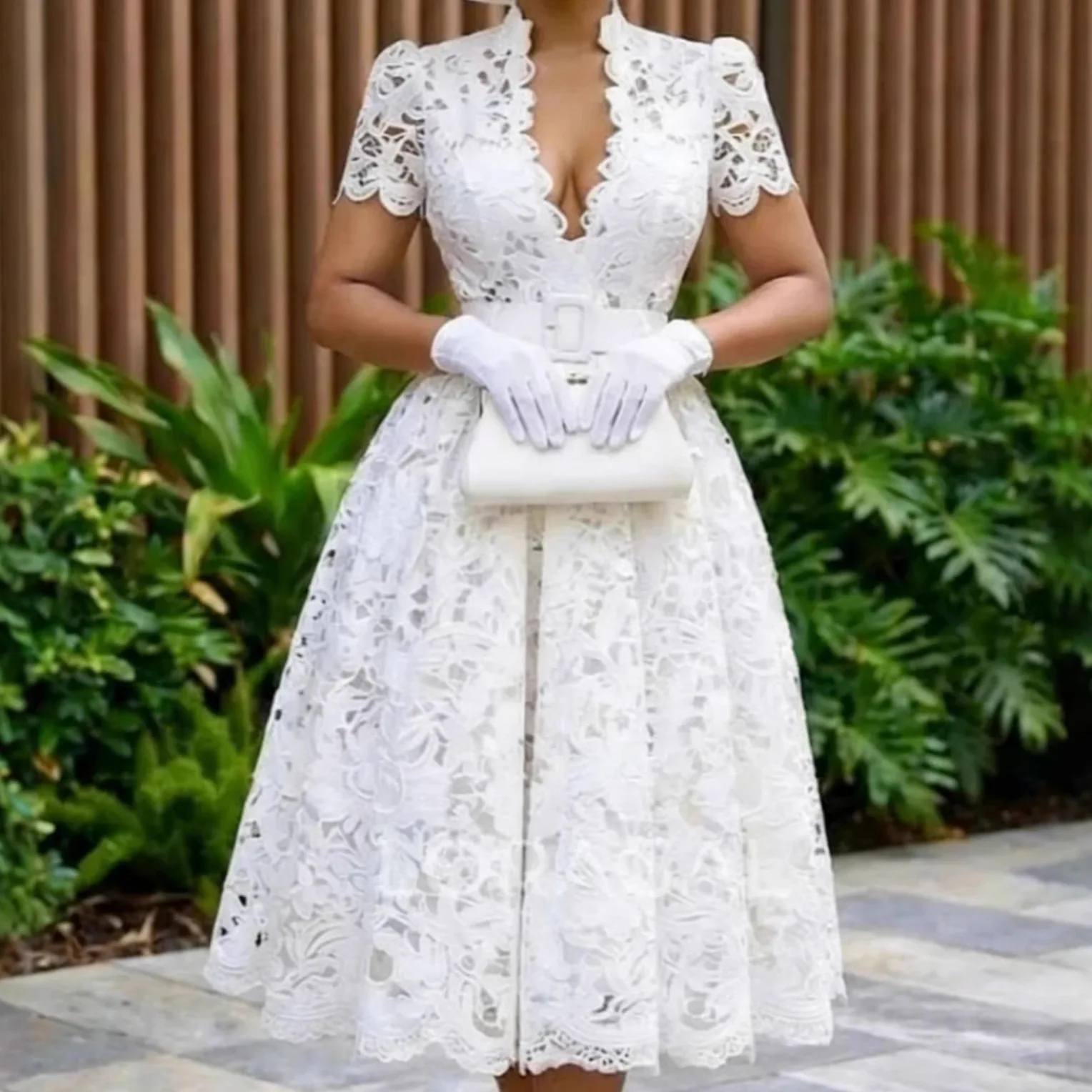 

Long Dress Women Gown Dresses A Line Vestidos Y2k Streetwear Deep V Neck Short Sleeve Tigth Waist Elegant Lace Party Night 2026