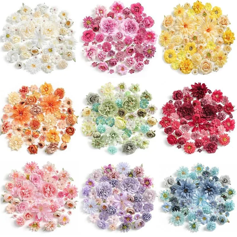

Mixed Artificial Flowers Heads Silk Rose Fake Flowers for Home Decor Wedding Marriage Decoration DIY Craft Garland Accessories