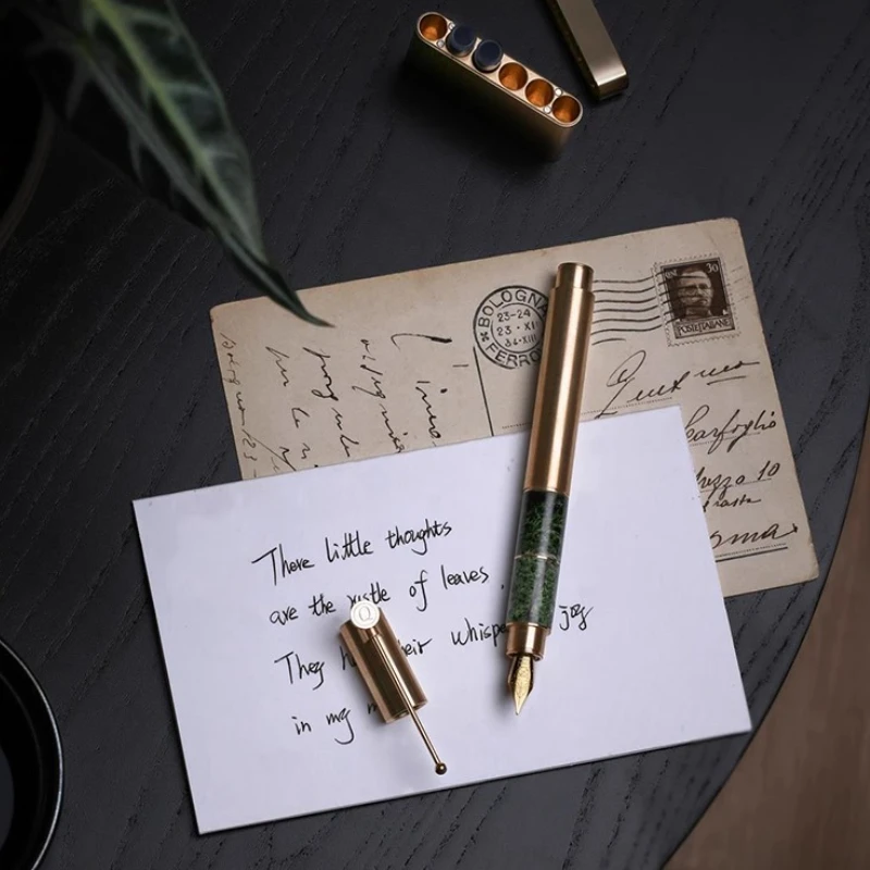 Unexpected Design Marble Brass Classic Fountain Pen Schmidt EF F High-end Exquisite Gift Box Business Office Teacher Stationery