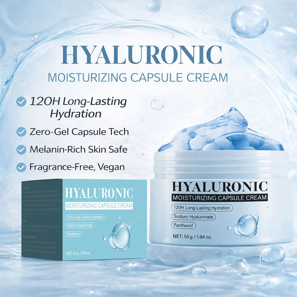 Crema de Cápsulas de Ácido Hialurónico, Hidratación Duradera, Cuidado de la Barrera Cutánea, Humectante Facial Calmante de Uso Diario para Todo Tipo de Piel, 55g/1.94oz