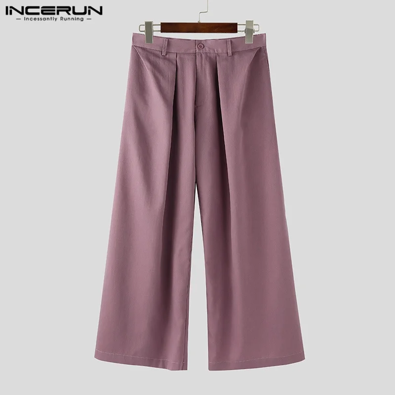 INCERUN Pantaloni a gamba larga da uomo Pantaloni a pieghe con bottoni Pantaloni casual larghi da uomo Streetwear 2025 Pantaloni a gamba larga per il tempo libero alla moda S-5XL