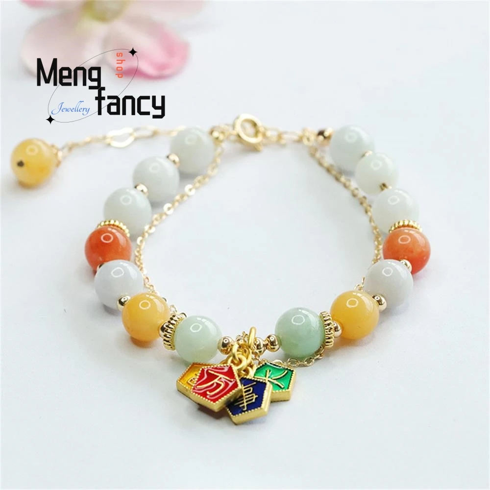 

Natural Myanmar A-goods Jadeite Colourful Jade String Ethnic Style Bracelet Exquisite Elegant Simple High-grade Fashion Jewelry