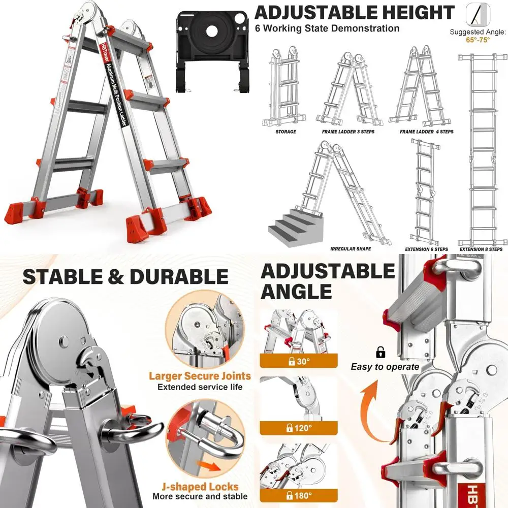 سلم تمديد متعدد المواضع بطول 11 قدم مع صينية قابلة للإزالة ومثبت، سعة تحميل 330 رطل، ميزة ثبات طويلة الأمد #1