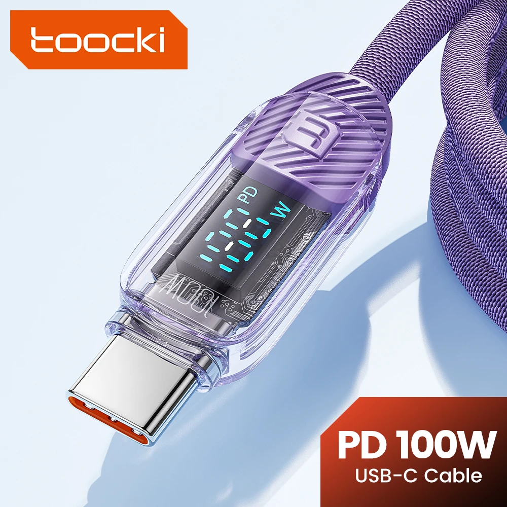 Toocki PD 100W USB type C To Type C Display Cable Fast Charging Transparent Cable For Macbook Xiaomi Huawei Samsung Poco Realme