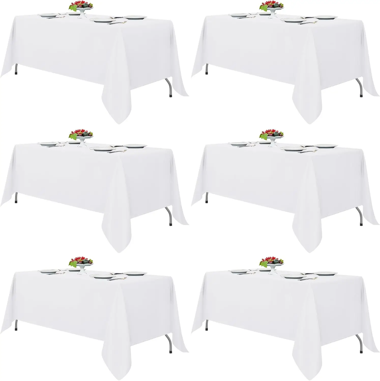 Fitable White Tablecloths for Rectangle Tables, 6 Pack - 70 X 120 Inches - Reusable & Washable Table Clothes for 6-8 Ft Tables