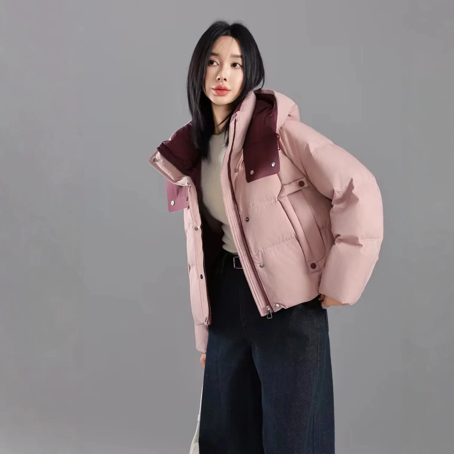 Winter Down Jacket Women Chic Loose Long Sleeve Casual Zipper Female Coat 2026 Winter Commute Outwear Tops