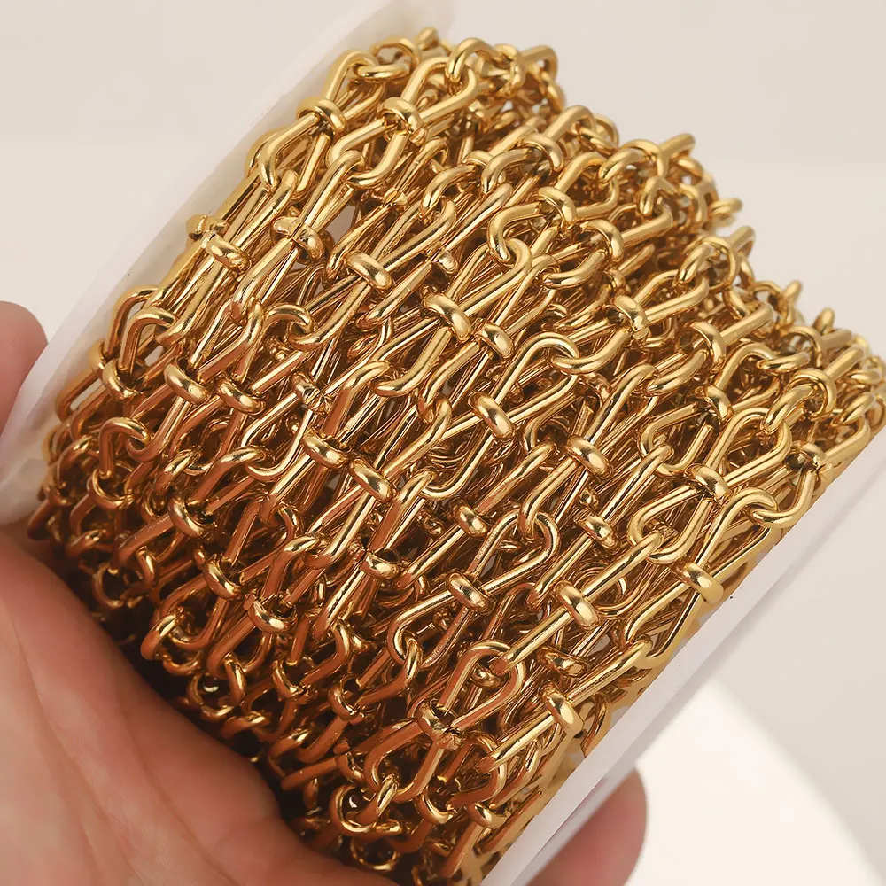 1 Meter Width 6mm Stainless Steel Plated Gold 8 Handmade Chain Roll Cuban Chains for Jewelry Making Supplies DIY Necklace Craft