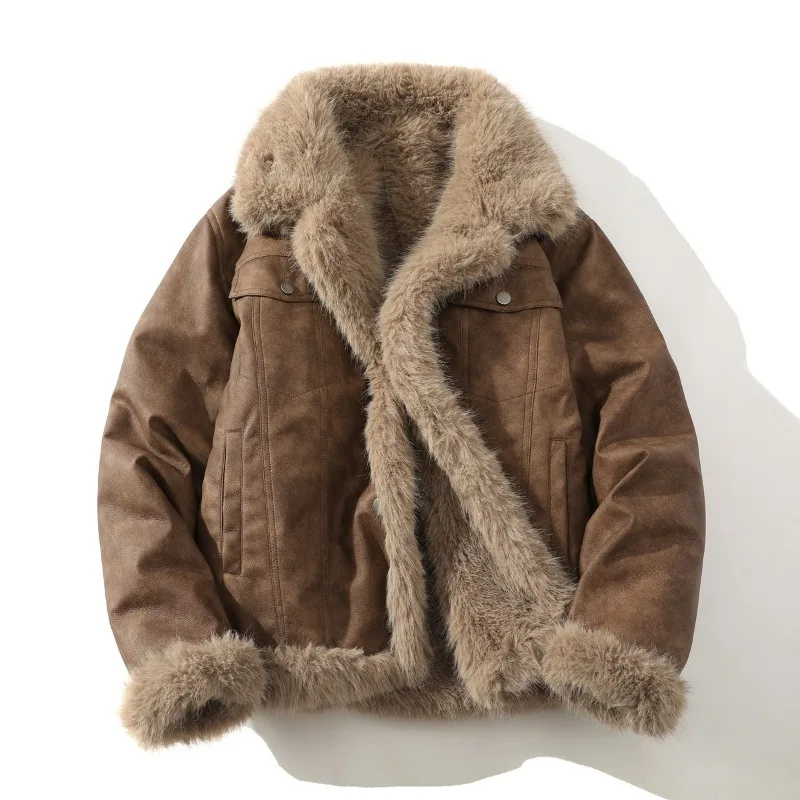 KIDWHXR Man Casual Jacket Winter Thicken Patchwork Male Two-side Fleece Coat British Style Loose Long Sleeve Men Outerwear