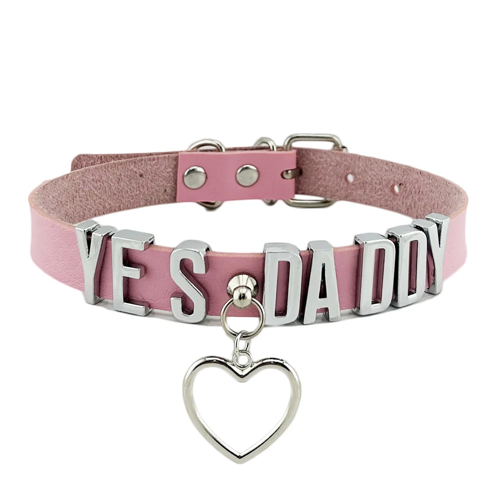 Wisiorek w kształcie serca różowa skóra spersonalizowana Yes Daddy Girl Collar Punk Sexy Unisex Hiphop gotycka nazwa naszyjnik choker akcesoria