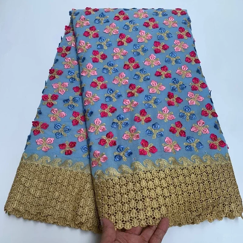 

5 yard high-quality Swiss lace fabric Dry lace embroidery African 100% cotton fabrics Swiss voile lace Dubai style PSJF92501