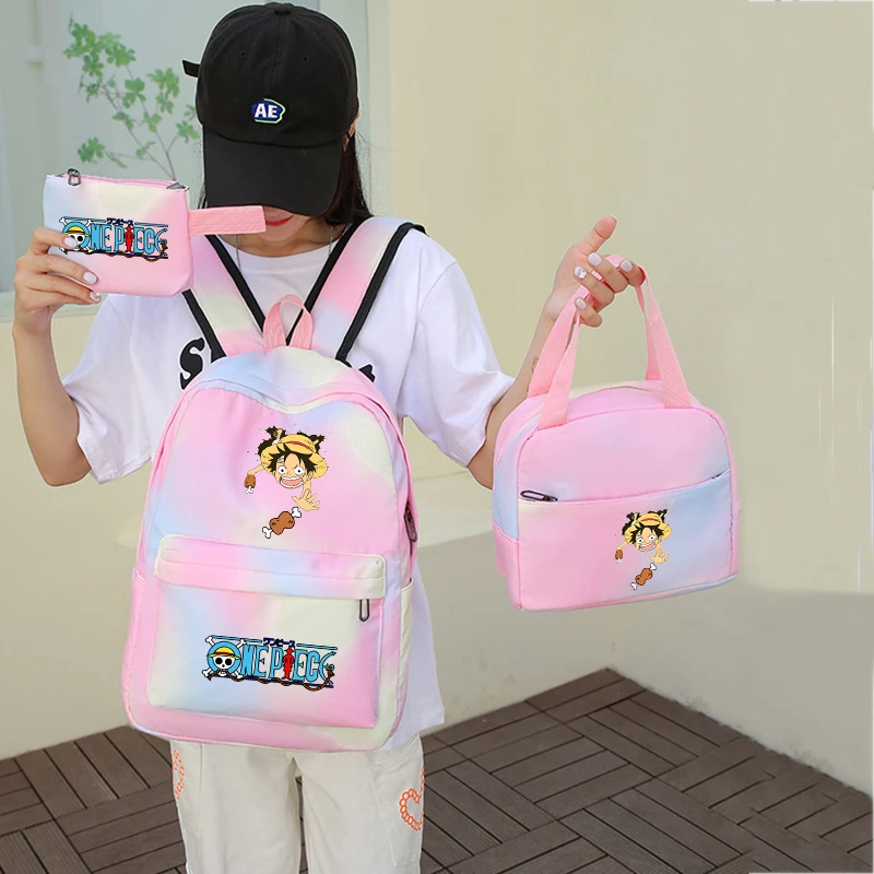 Sac à dos One Piece pour la rentrée scolaire, cartable pour adolescents, sac à lunch pour étudiants, sac à dos D. Luffy, sac à main pour hommes, ensemble de 3 pièces