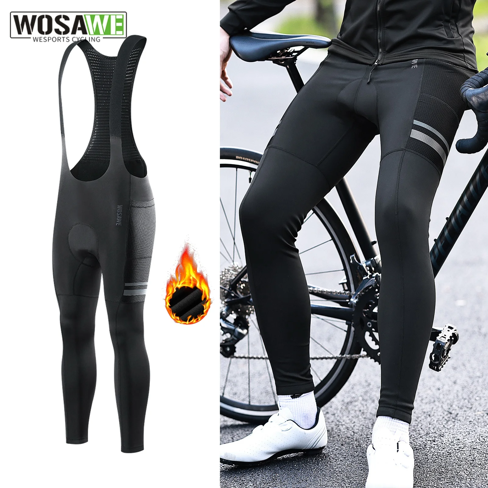 

WOSAWE мужские зимние термофлисовые велосипедные нагрудники для горного велосипеда, велосипедные колготки Pro Team с гелевой подкладкой, длинные брюки для горного велосипеда