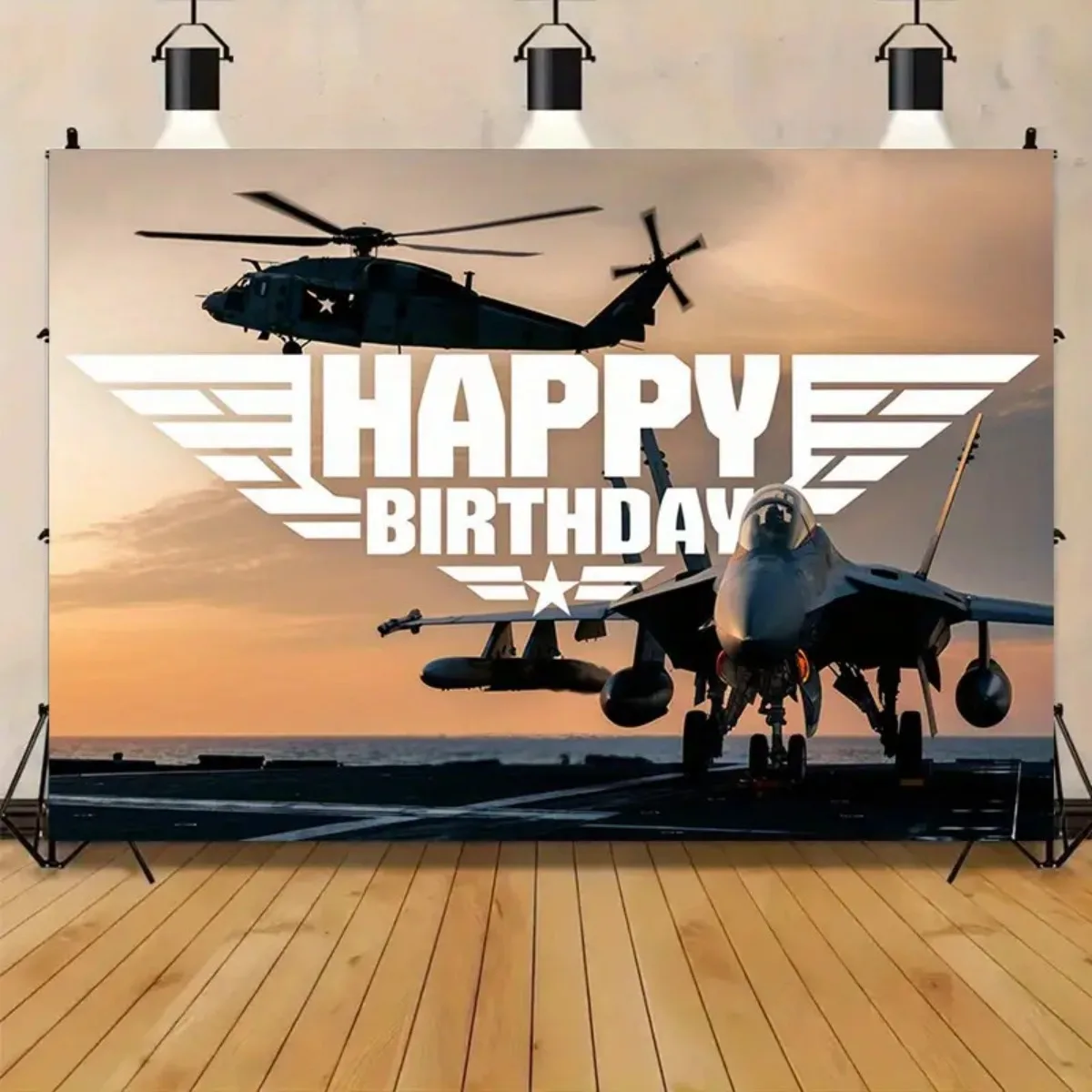 2D-Hintergrundstoff, einteilig, für eine Geburtstagsparty mit Militärjäger-Flugzeugmotiv, für die Geburtstagsfeier