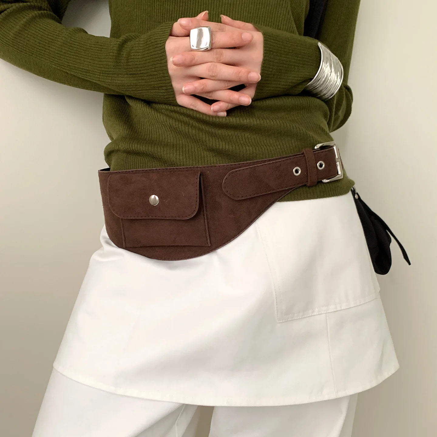 Retro Suede waist Belt Women Niche Design Multiple Pockets Decoration Paired With Skirts Jeans Waistband Matching Accessories