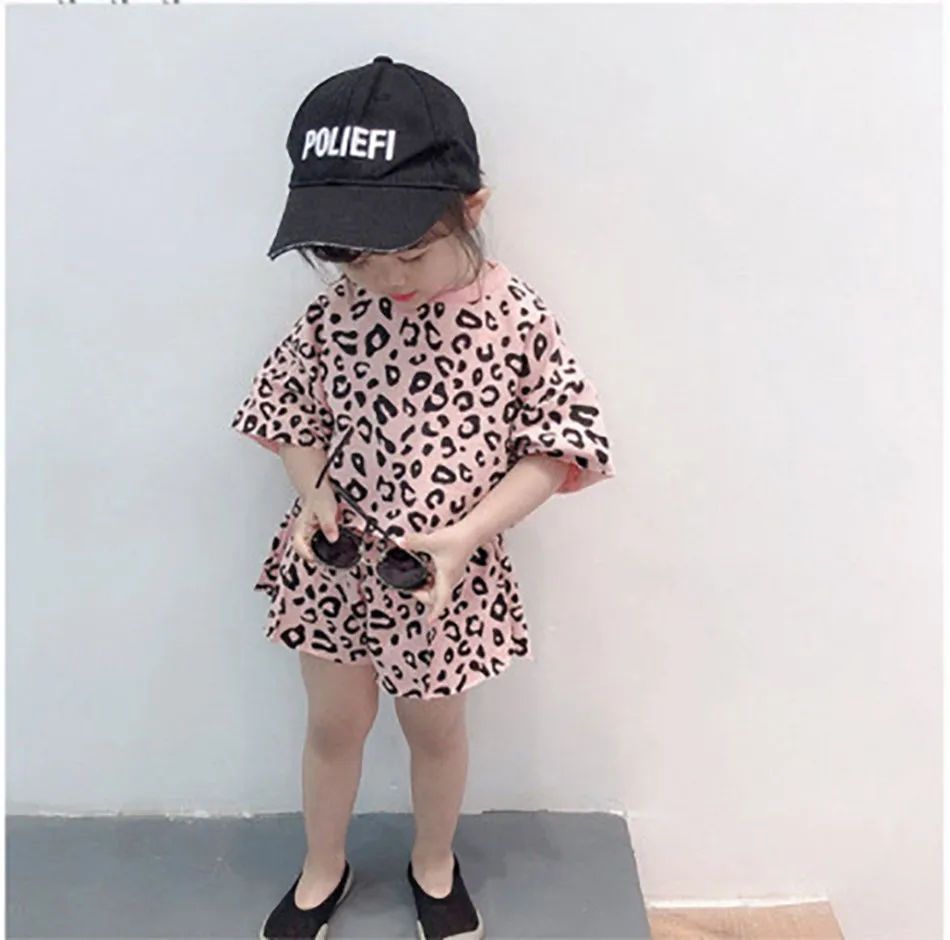 Baby Outfit Children Leopard 2 Pcs T Shirt and Shorts Kids 1-6 Years Girls Short Sleeve Fashion Suit Summer Korean Clothing Set