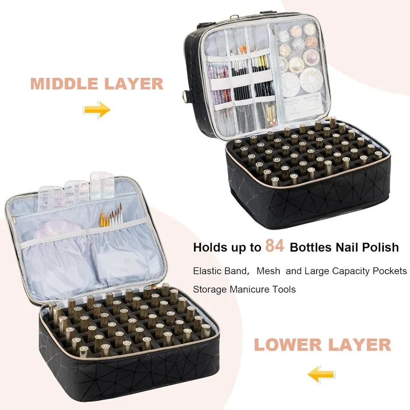 حقيبة تخزين طلاء الأظافر المحمولة عالية الجودة وقابلة للإزالة ذات سعة فائقة وثلاث طبقات يمكن تخزين صندوق إضاءة لتعزيز الأظافر #3