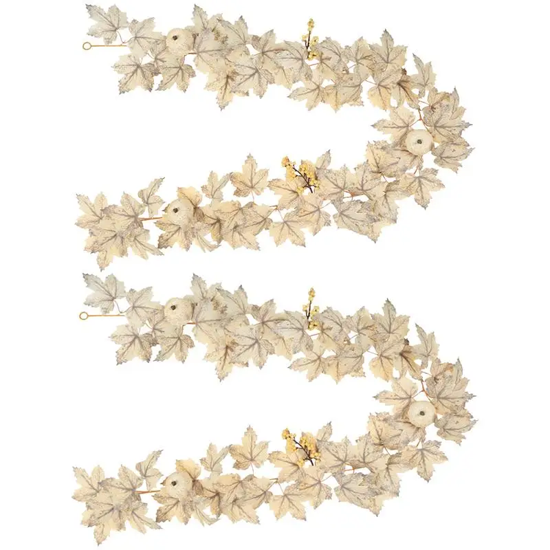 5.5ft Maple Leaves Wreath Fall Autumn Festive Decoration White Artificial Pumpkins Wreath Door Floral Wreath Farmhouse decor