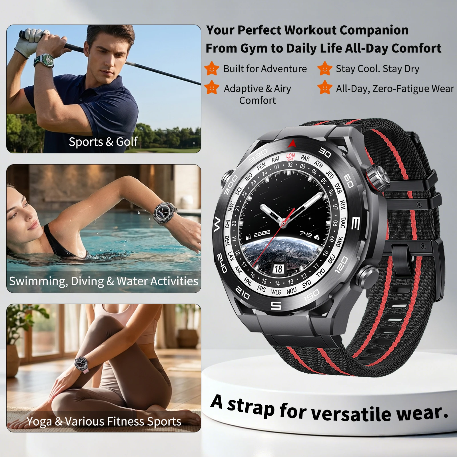 Correa de nailon de 22 mm compatible con Garmin, Suunto y Huawei