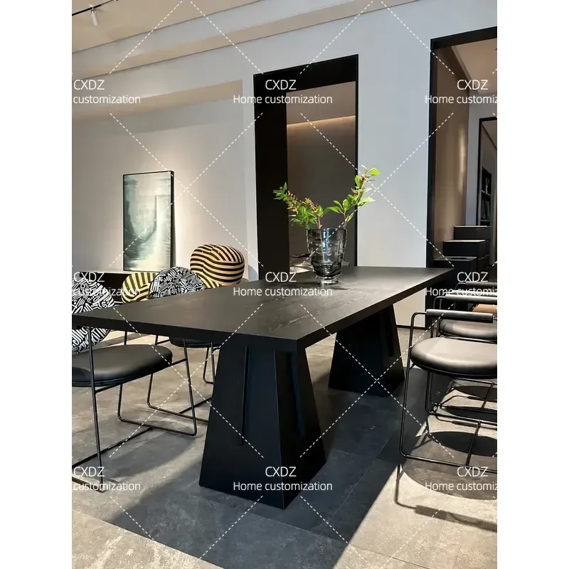 Medieval solid wood ash wood horse black dining table small apartment household surprise quiet wind dining table designer