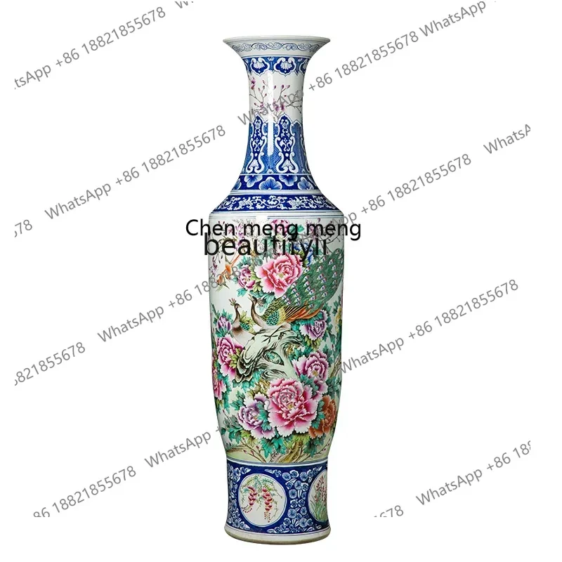 cc182l Famille Rose Hand Drawning Ronghua Fugui Living Room and Hotel Floor Ceramic Vase Decorations
