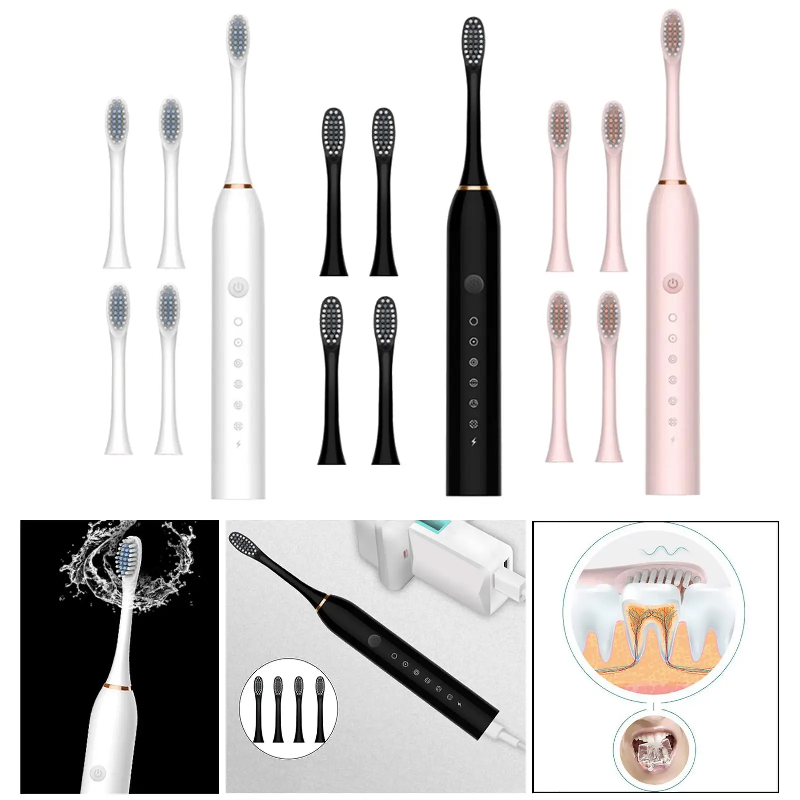 Electric Toothbrush 4 Heads IPX7 Waterproof Automatic Toothbrush