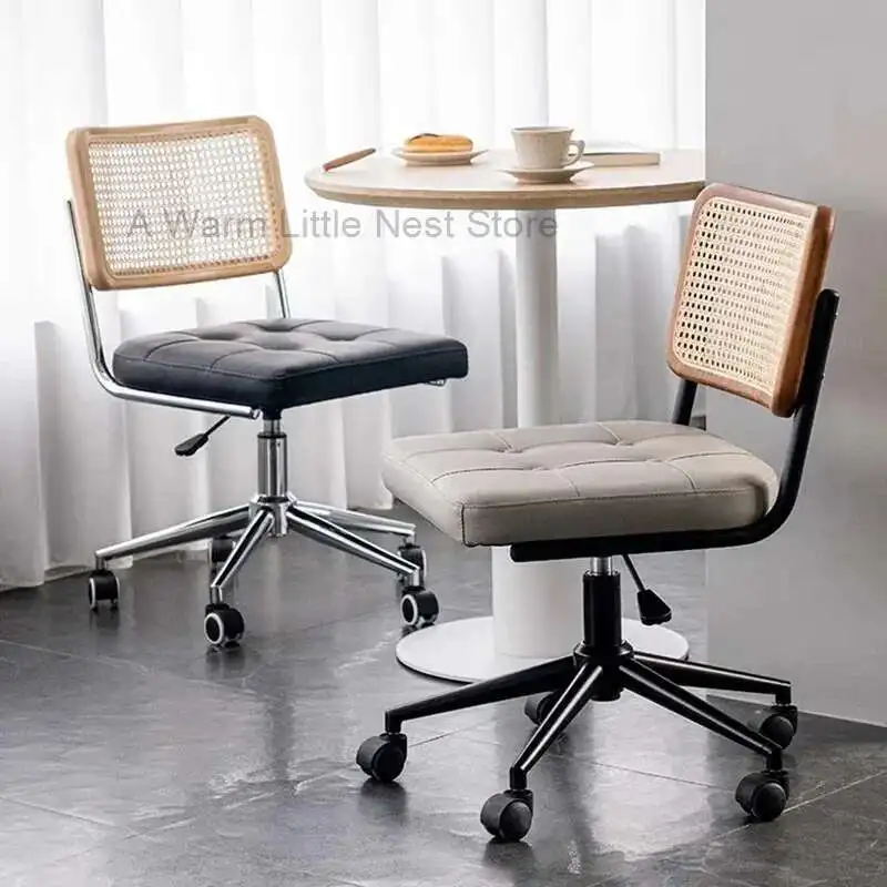 

Nordic vintage computer chair Japanese rattan woven swivel chair office lift ergonomic desk with wheels offer meeting Executive