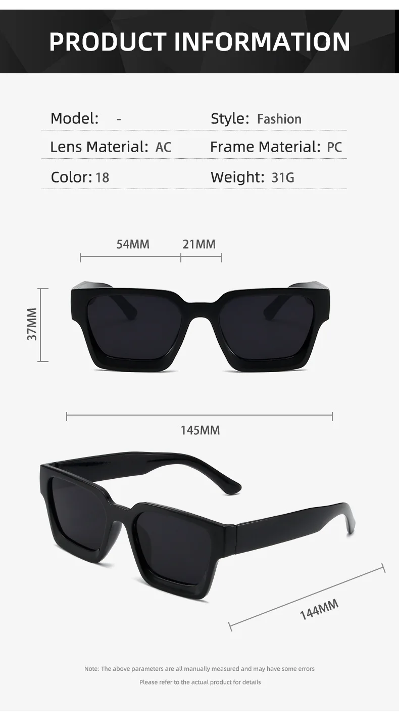 Neue Vintage-Sonnenbrille für Damen und Herren, Quadratischer PC-Rahmen, Marken-Designer Retro-Shades, Modische Sonnenbrille ﻿ für Männer – Detail 8