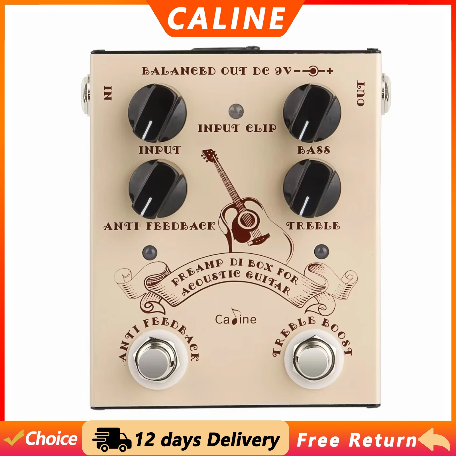 Caline CP-40 Simulator Acoustic Guitar Effect Pedal DI Box Cabinet Acoustic Guitar Preamp Pedal True Bypass Guitar Accessories