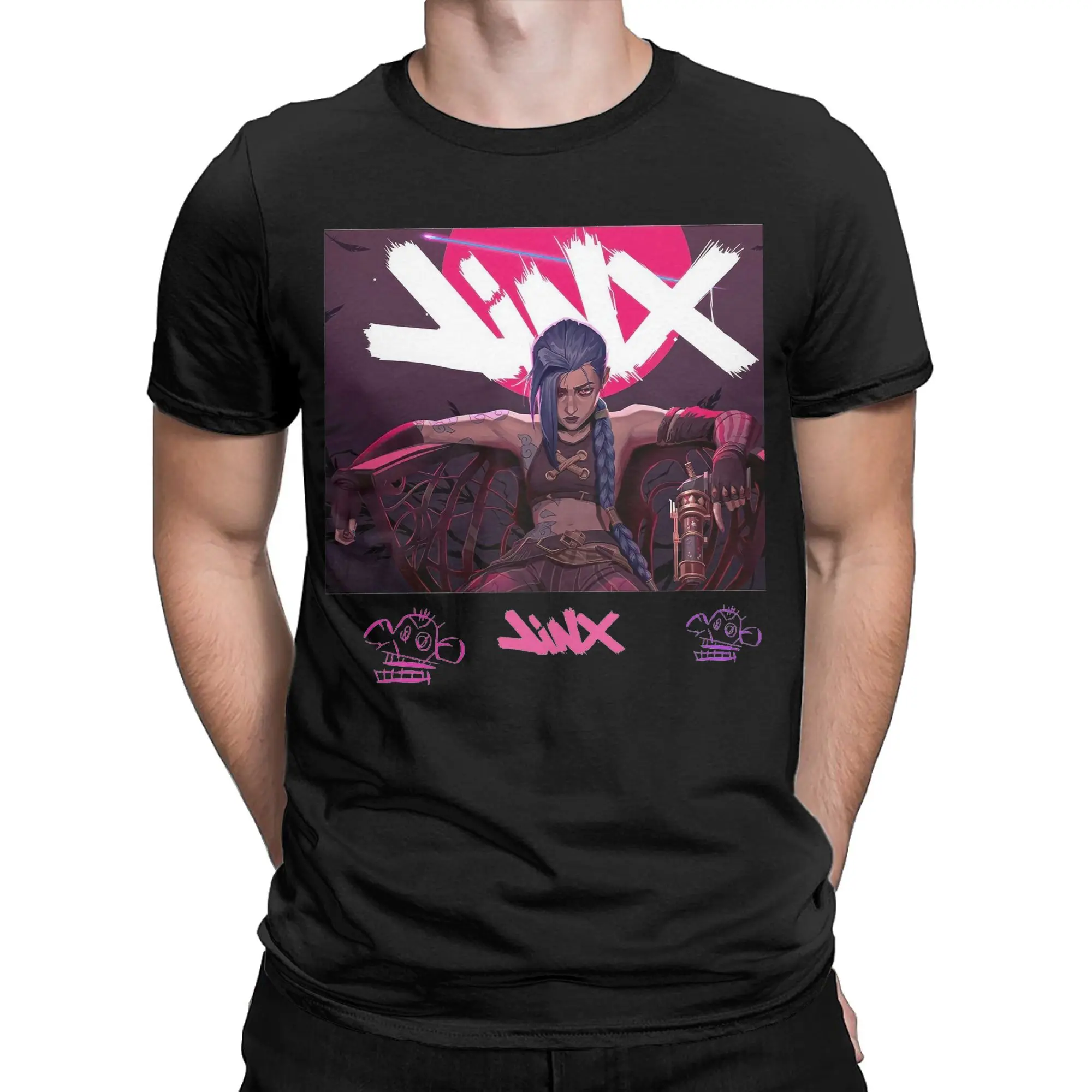 Jinx Arcane T Shirt for Men Cotton Novelty T-Shirt Crew Neck Game Tees Short Sleeve Clothing Gift