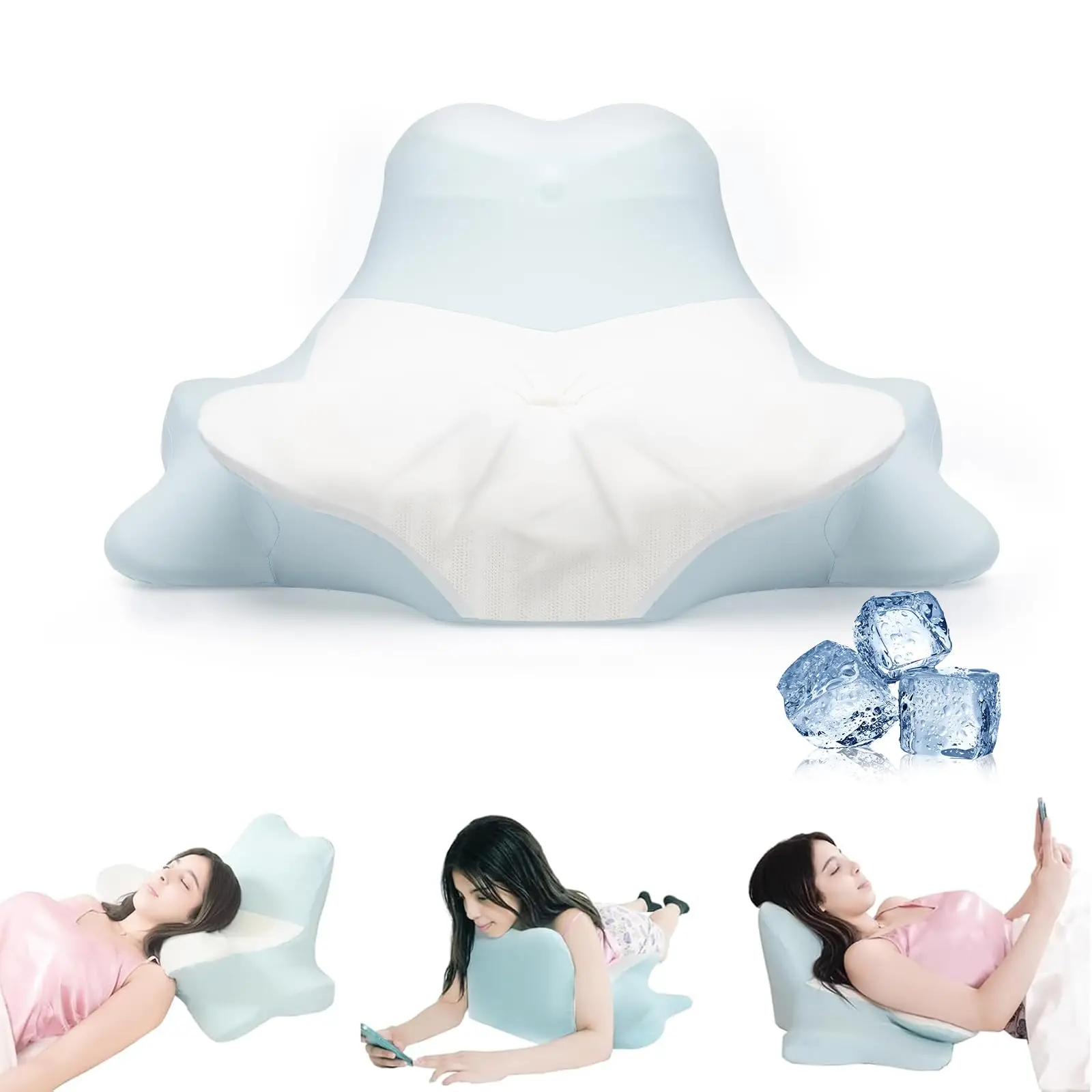 

Ergonomic Contour Pillow for Neck Support - Dual Layer Memory Foam for Sleeping, Reading, & Relaxation with Breathable Ice Silk
