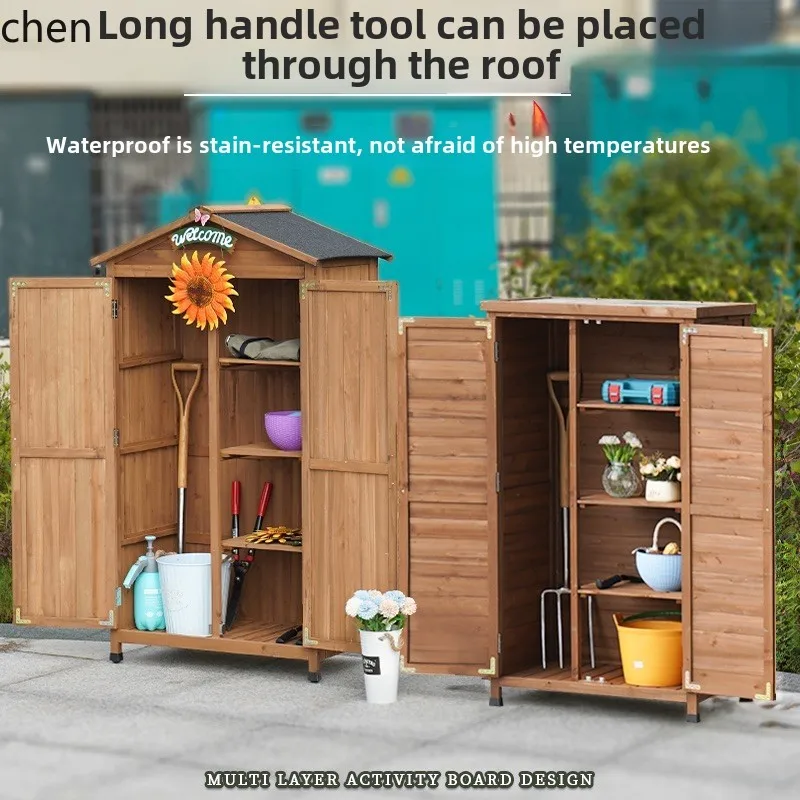 ZML Outdoor Storage Solid Wood Cabinet Villa Garden Tool Box Open Air Sunscreen Waterproof Storage Tool Cabinet