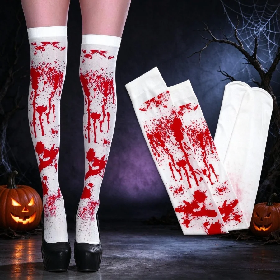 Halloween Blood‑stained Gloves Socks Apron Set, Cosplay Costume Accessories for Party Masquerade Dress‑up Props