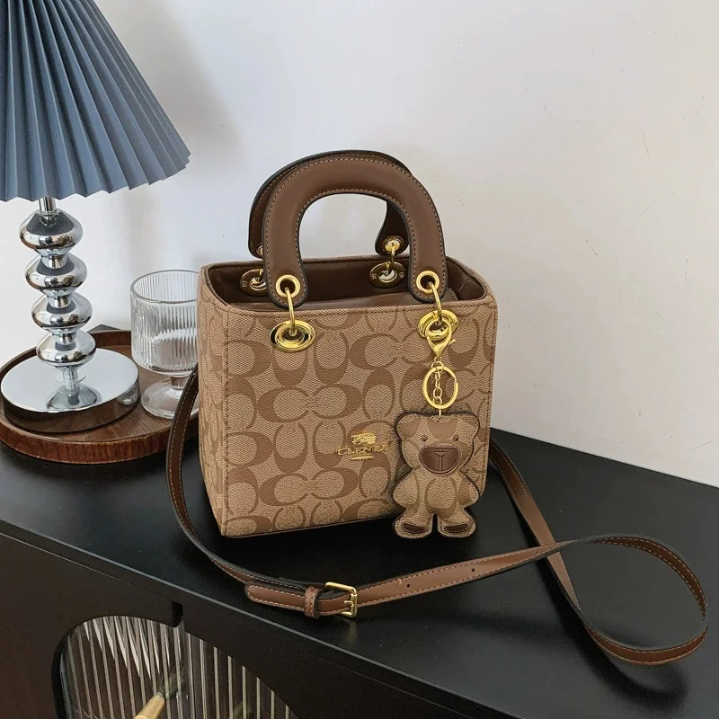 Luxury Women Bag 2026 New Vintage Classic Monogram Handbag Fashion Designer Ladies Tote Crossbody Bag with Bear Charm