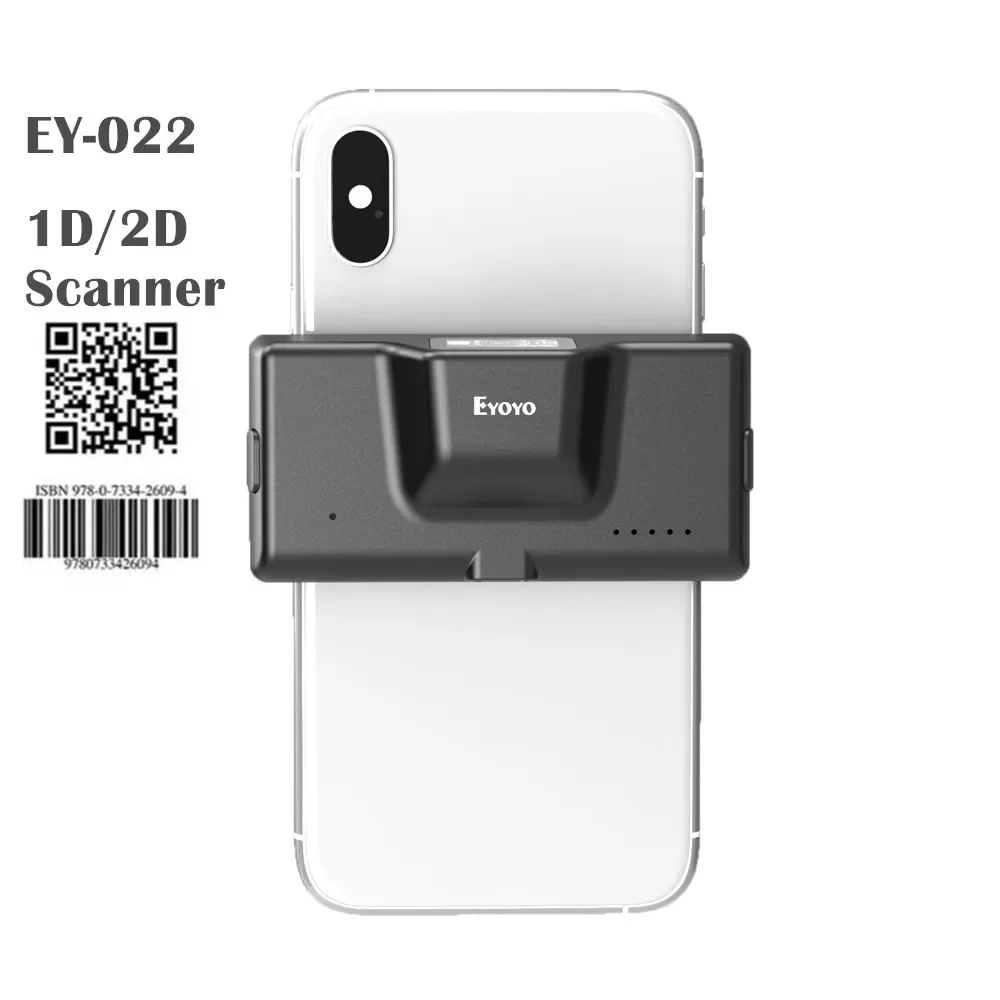 Eyoyo EY-022 2D Bluetooth Barcodescanner Draadloze Back Clip-on Telefoon Barcodescanner Verstelbaar voor 1D QR PDF417 Codelezer