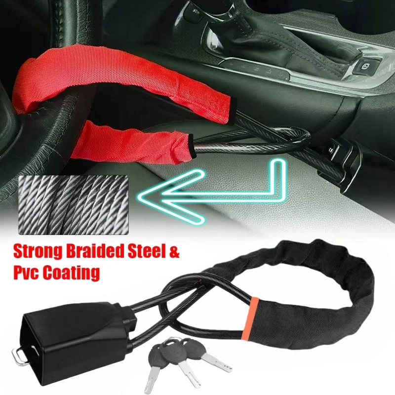 Car Steering Wheel Lock With Seat Belt Socket Steel Rope Universal Anti-theft Locking Car Lock System for Truck SUV Van RV