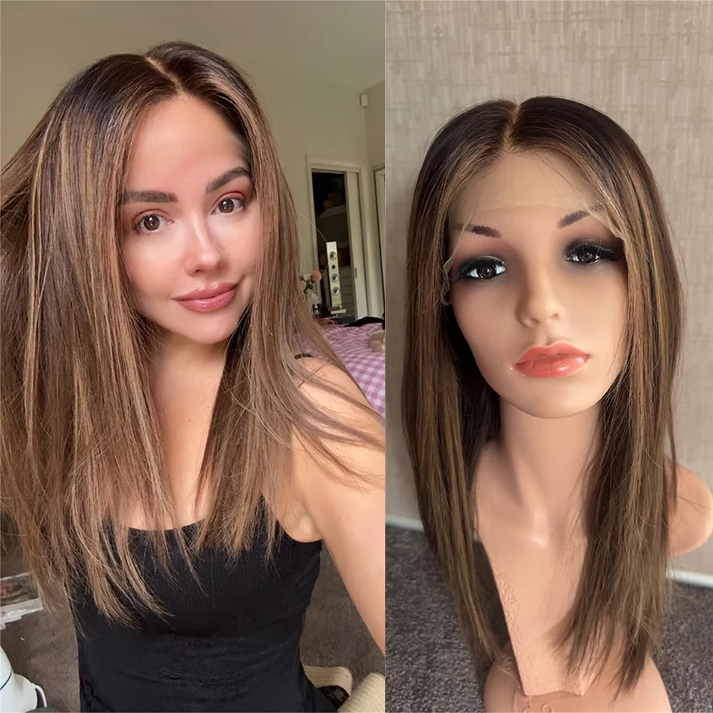 Ombre Blonde Brown Colored Highlights Glueless Wig Synthetic Lace Front Wig HD Transparent Lace Front Premium Heat Safe Fibre