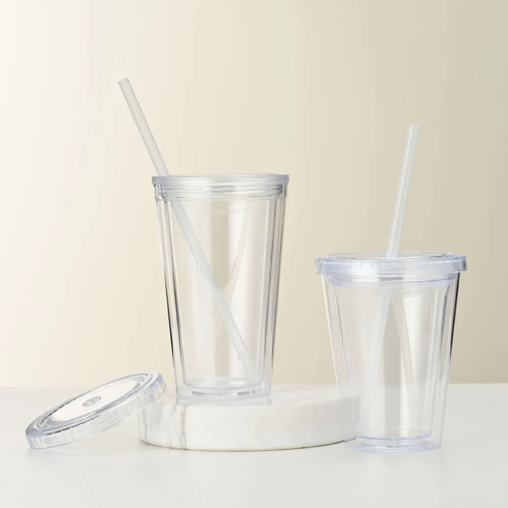 350/450/650ml Clear Tumbler Smoothie Cup Transparent with Lid and Straw Iced Coffee Cup Plastic Double-Layer Water Bottle Milk