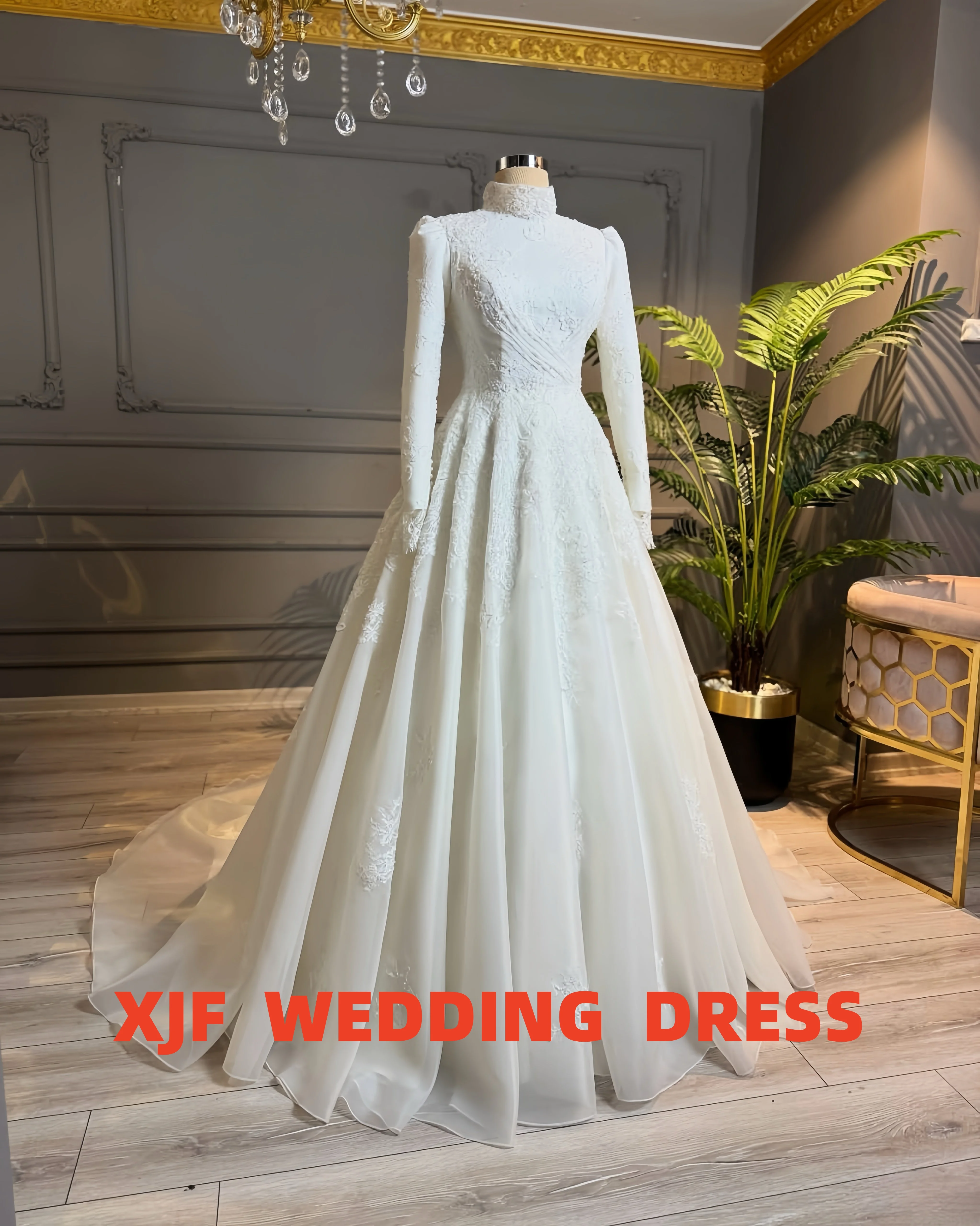 

Муслиновое свадебное платье по индивидуальному заказу с высоким воротником и длинными рукавами, свадебное платье трапециевидной формы robe de mariee, платья de novia