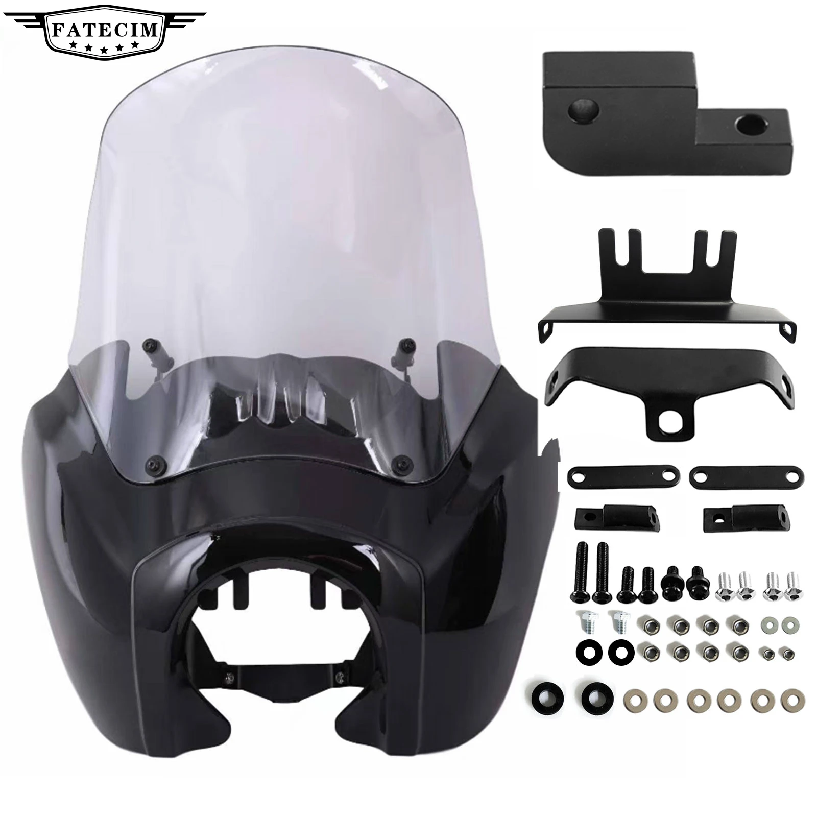 

Clear Windshield TSport Front Fairing For Motorcycle Club Style for harley Dyna Street Bob T-Sport FXR