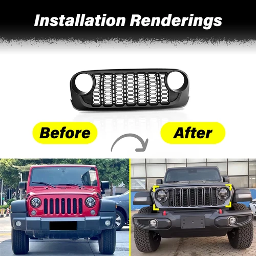Imagen 2 del producto Para Jeep Wrangler JK JKU 2007 2008 2009 2010 2011 2012 2013 2014 2015 2016 2017 Lantsun J400 2024 estilo rejilla de malla de parachoques delantero
