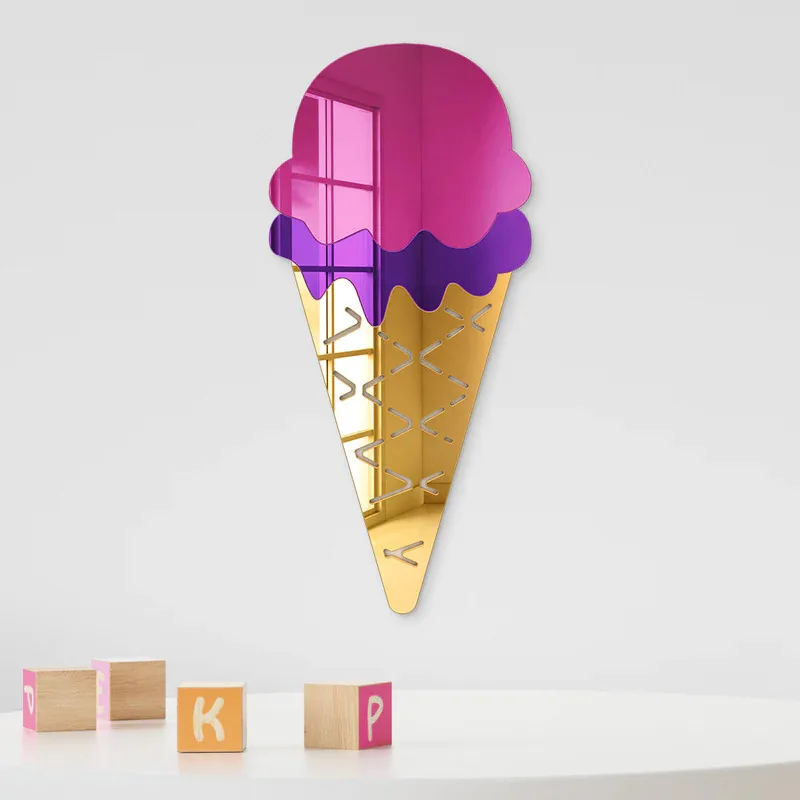 Acrylic Business Sign 3D Mirrored Ice Cream Cone Wall Art Decor Dessert Shop Logo Aesthetics Decor Ice Drink Store Opening Gifts