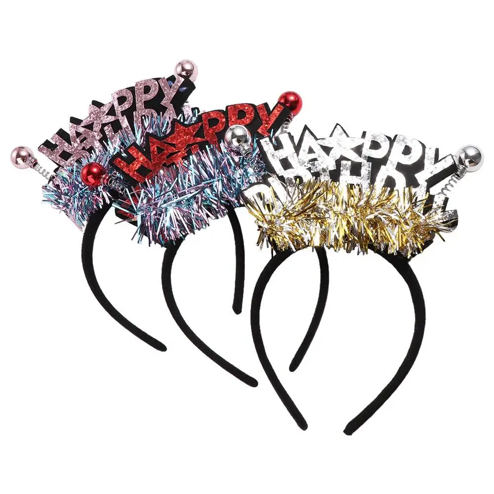 Carta feliz aniversário bandana bola de plástico brilhante led luz argola de cabelo estilo coreano presente de aniversário crianças faixas de cabelo