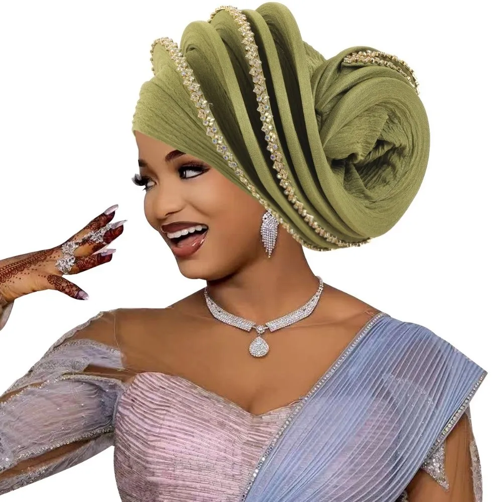 Luxury Rhinestone Decor Spiral Turban Sparkling Ethnic Pre-Tied Head Wrap Rhinestone Headpiece For Women Ladies