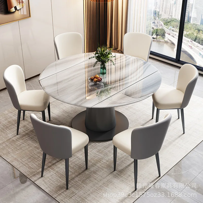 Light luxury supercrystalline stone dining table and chair combination household small apartment rotatable folding