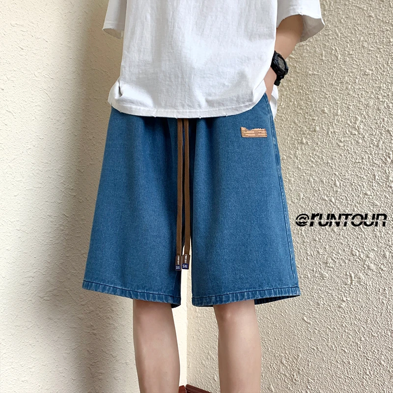 

Deep Blue Men's Denim orts Summer Thin Loose Casual Pants Trendy Vintage Straight Leg f-Length Mid-Pants