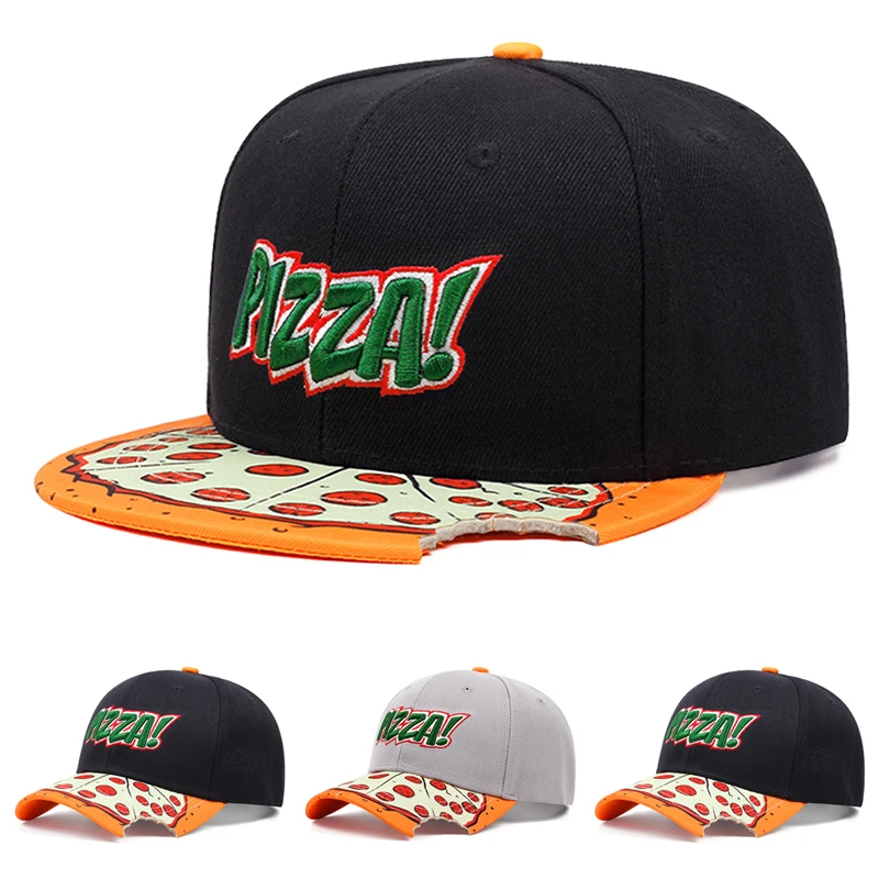 Czapka do skateboardingu w stylu hip-hop z haftem PIZZA, czapka baseballowa na co dzień, czapka z daszkiem chroniąca przed słońcem, unisex, czapka z płaskim daszkiem, model 2026