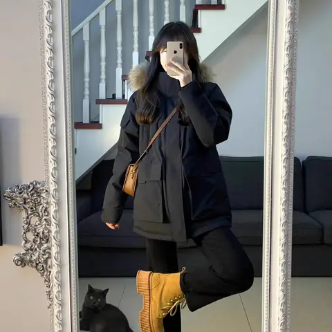 겨울 여성 패딩 코트 솔리드 컬러 인조 퍼 트리밍 후드 여성 퀼팅 재킷 다용도 포켓 두꺼운 코트 여성용