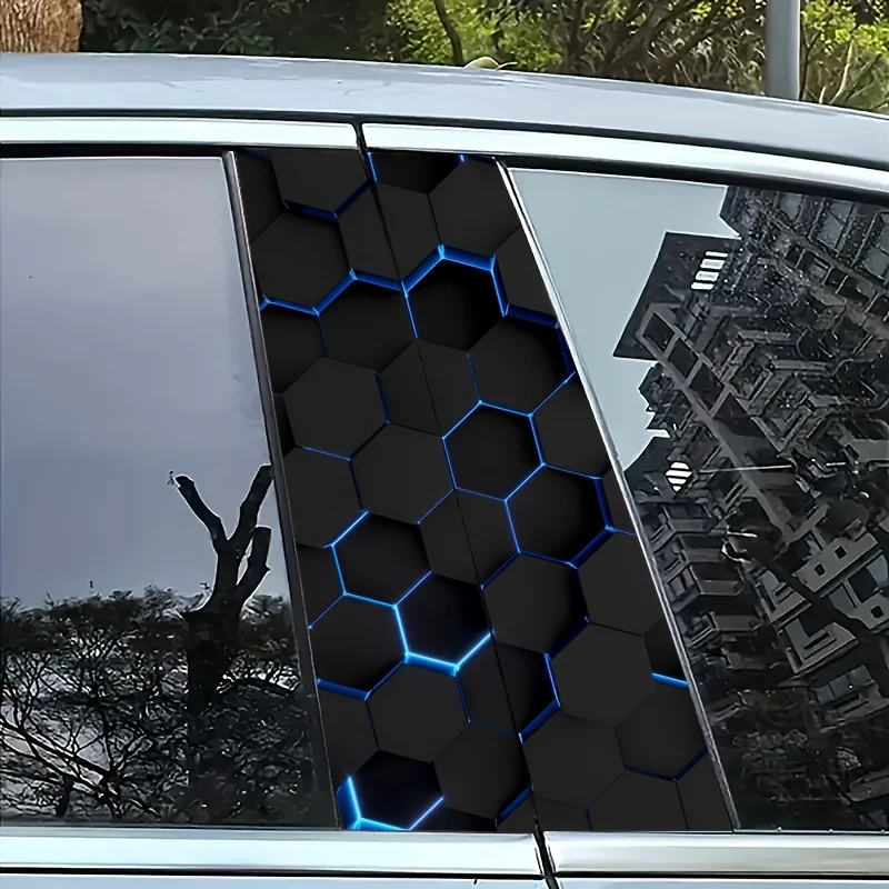 2 sci-fi themed B-pillar car stickers, durable vinyl, easy to stick, waterproof, hexagonal honeycomb pattern, self-adhesive,