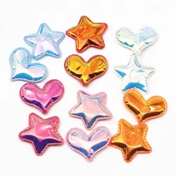 12pcs Shiny AB PU Fabric Padded Star/Heart Patches Appliques For Garment Appliques Hair Hat Decorative Ornament DIY