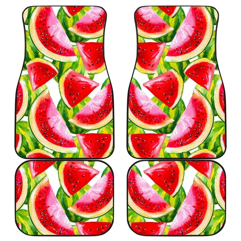 Watercolor Watermelon Pattern Print Front and Back Car Floor Mats Heavy Carpet Front and Rear Full Set 4PCs Pack